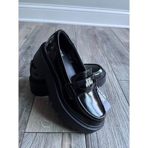 Madden NYC Coin‎ Loafer Womens 6 Black New Chunky Lug Platform Penny Shoe
